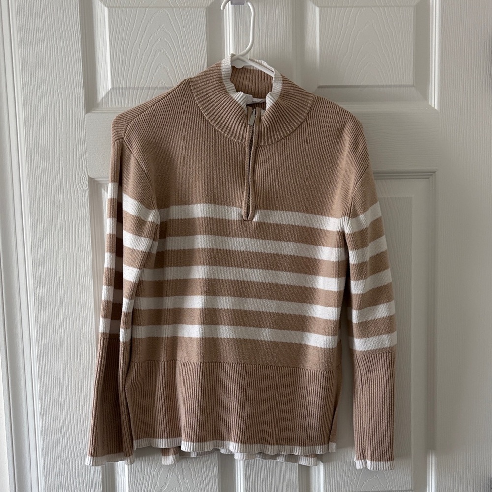 For The Republic Tan and White Striped Sweater